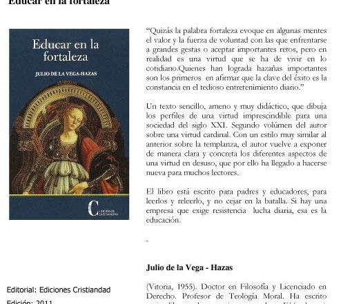 Educar en la fortaleza, libro recomendado por el AMPA de Tajamar